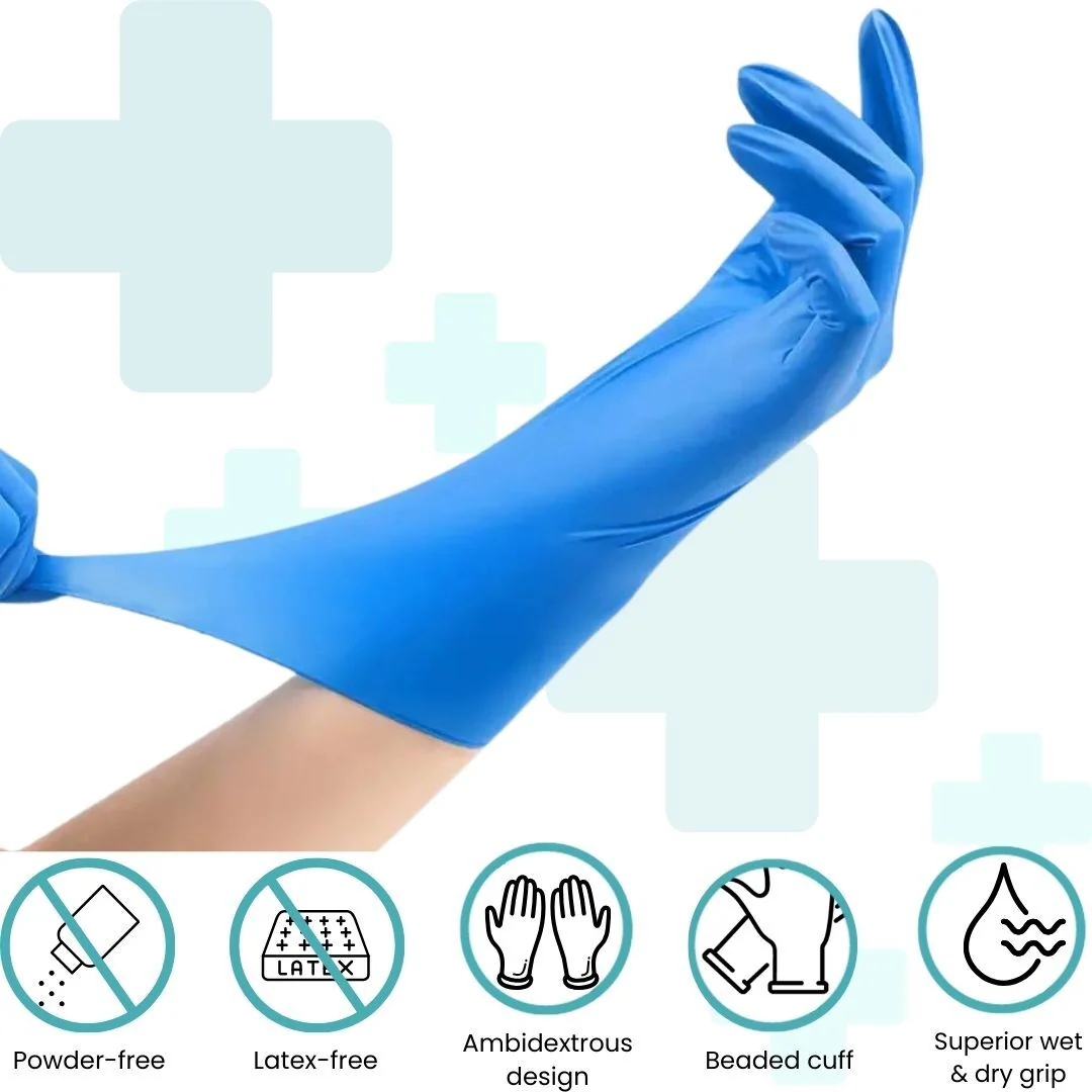 Shield Right Blue Nitrile Long Cuff Powder Free - Large